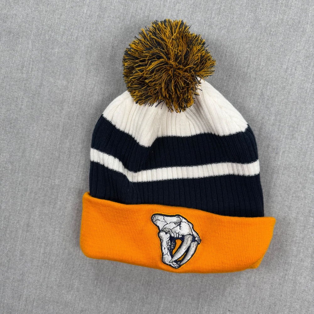Fanatics Nashville Predators NHL Beanie Hat Navy Gold White Cuffed Pom Pom Logo